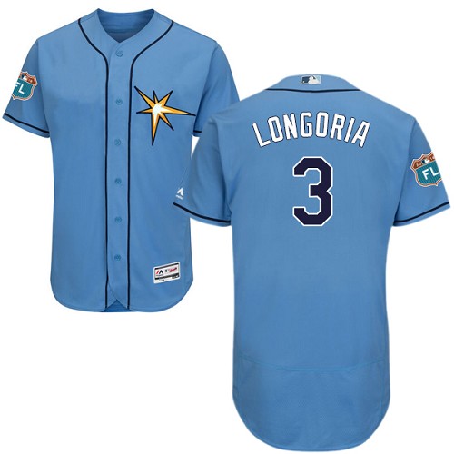 Rays #3 Evan Longoria Light Blue Flexbase Authentic Collection Stitched MLB Jersey - Click Image to Close